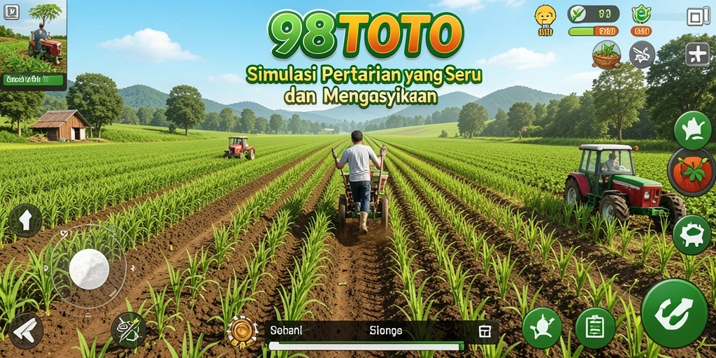 Tampilan gameplay seru dari 98TOTO dengan aktivitas pertanian.