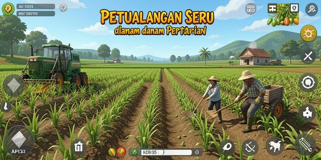 Tampilan gameplay API33 yang menakjubkan dengan aktivitas pertanian.