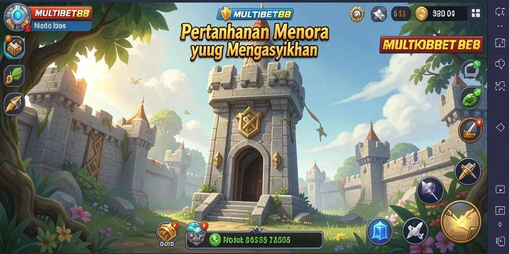 Tampilan layar utama <strong>MULTIBET88</strong> menampilkan gameplay pertahanan menara yang mendebarkan.