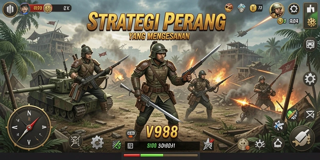 Tampilan gameplay V98 yang penuh aksi strategis.