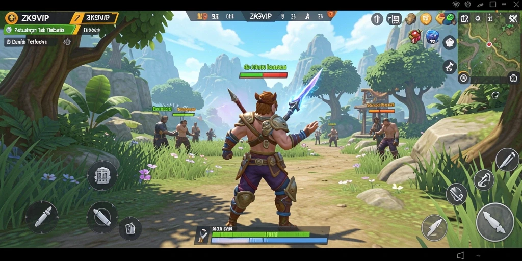 Screenshot gameplay ZK9VIP menampilkan pemain menjelajahi dunia terbuka.